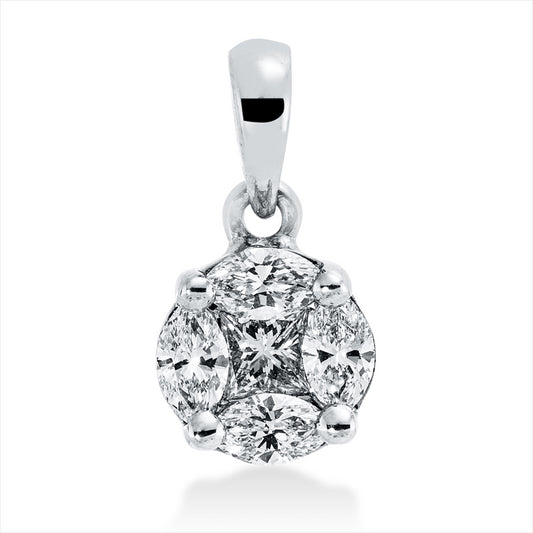 Anhänger 18 kt WG, mit Öse, 1 Princ. 0,17 ct, TW-si, 4 Nav. 0,29 ct, TW-si