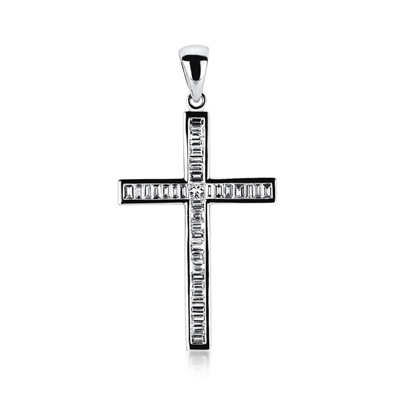 Anhänger 18 kt WG, 1 Princ. 0,05 ct, TW-si, 38 Bag. 0,43 ct, TW-si
