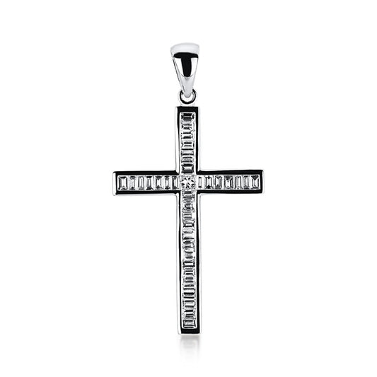 Anhänger 18 kt WG, 1 Princ. 0,05 ct, TW-si, 38 Bag. 0,43 ct, TW-si