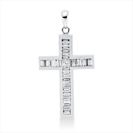 Anhänger 18 kt WG, 1 Princ. 0,21 ct, TW-si, 34 Bag. 1,23 ct, TW-si