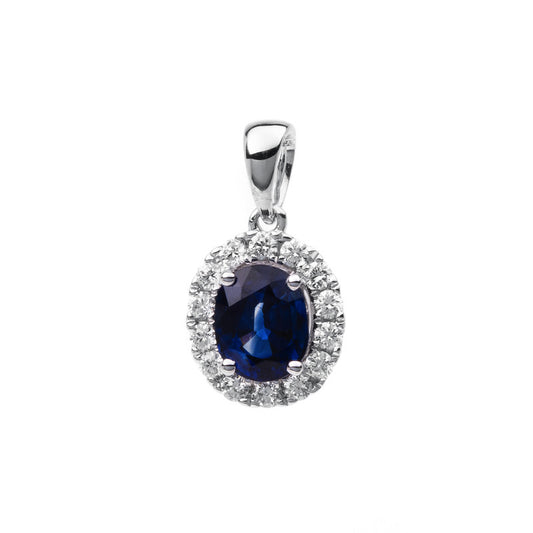 Anhänger 18 kt WG, 14 Brill. 0,18 ct, TW-si, 1 Saphir 0,73 ct blau