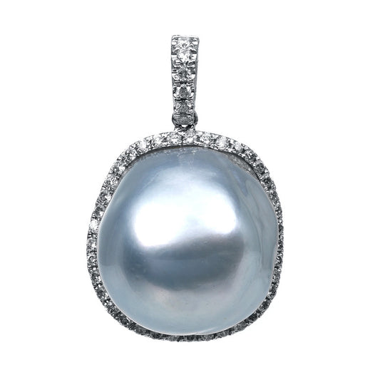 Anhänger 18 kt WG, mit Öse, 44 Brill. 0,30 ct, W-si, 1 SS silber 15 mm