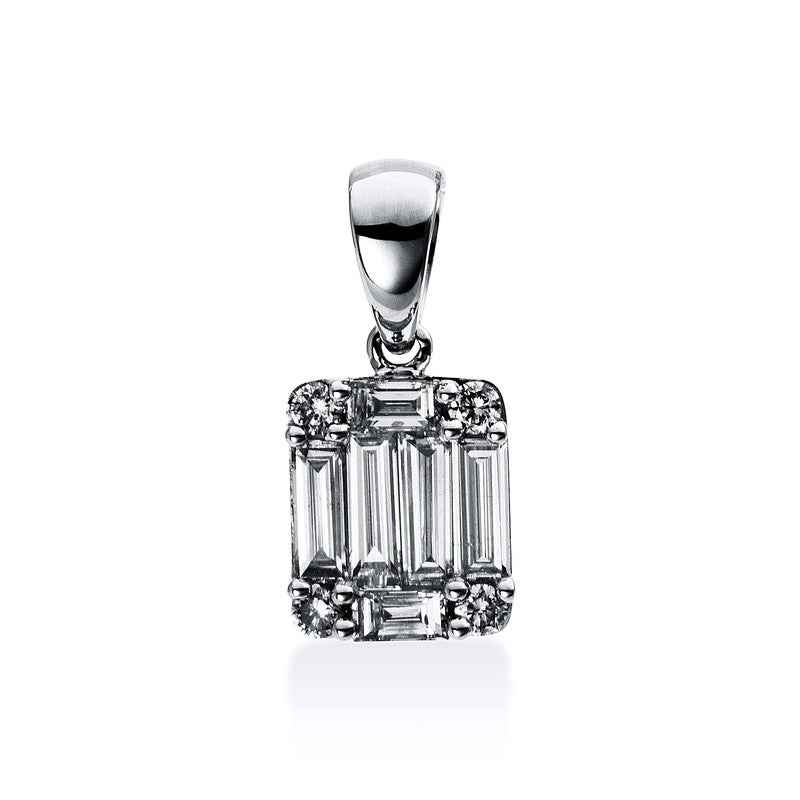 Anhänger 18 kt WG, mit Öse, 6 Bag. 0,32 ct, TW-si, 4 Brill. 0,06 ct, TW-si