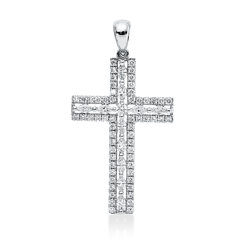 Anhänger 18 kt WG, mit Öse, 11 Nav. 0,34 ct, TW-si, 59 Brill. 0,45 ct, TW-si