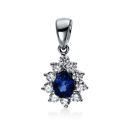 Anhänger 18 kt WG, 10 Brill. 0,26 ct, TW-si, 1 Saphir 0,38 ct blau