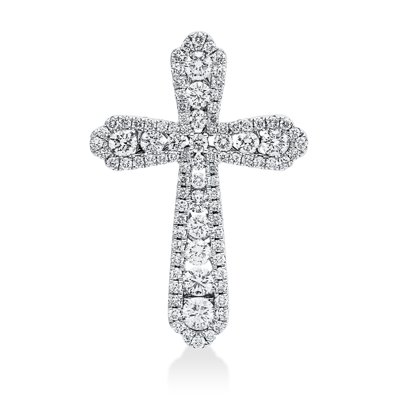 Anhänger 18 kt WG, 1 Brill. 0,10 ct, TW-si, 7 Brill. 0,37 ct, TW-si, 87 Brill. 0,59 ct, TW-si
