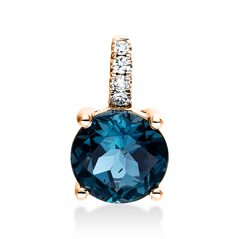 Anhänger 18 kt RG, mit Öse, 4 Brill. 0,06 ct, TW-si, 1 Topas 2,21 ct Lond. blue