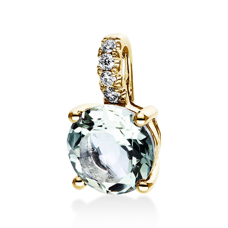 Anhänger 18 kt GG, mit Öse, 4 Brill. 0,06 ct, TW-si, 1 Amethyst 1,61 ct grün