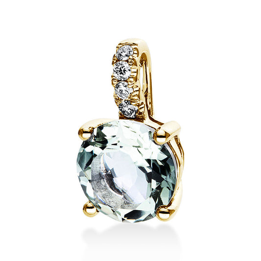 Anhänger 18 kt GG, mit Öse, 4 Brill. 0,06 ct, TW-si, 1 Amethyst 1,61 ct grün