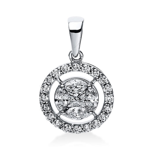 Anhänger 14 kt WG, mit Öse, 4 Nav. 0,27 ct, TW-si, 1 Princ. 0,15 ct, TW-si, 20 Brill. 0,21 ct, TW-si