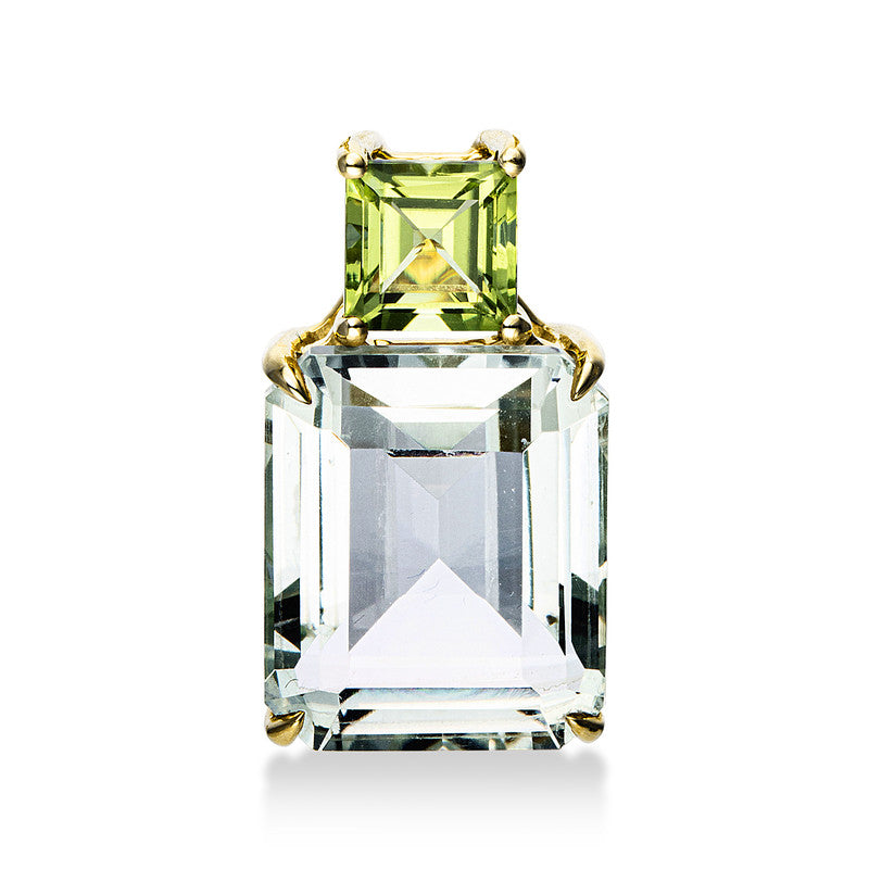 Anhänger 18 kt GG, 1 Peridot 0,70 ct grün, 1 Amethyst 5,40 ct grün