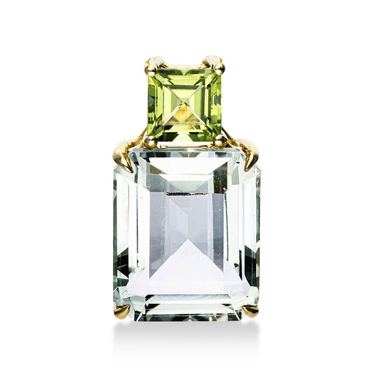 Anhänger 18 kt GG, 1 Peridot 0,70 ct grün, 1 Amethyst 5,40 ct grün