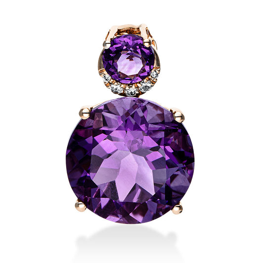 Anhänger 18 kt RG, 5 Brill. 0,03 ct, TW-si, 1 Amethyst 3,70 ct lila, 1 Amethyst 0,30 ct lila