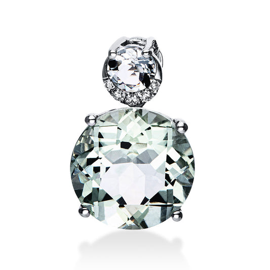 Anhänger 18 kt WG, 5 Brill. 0,03 ct, TW-si, 1 Amethyst 3,40 ct grün, 1 Amethyst 0,30 ct grün