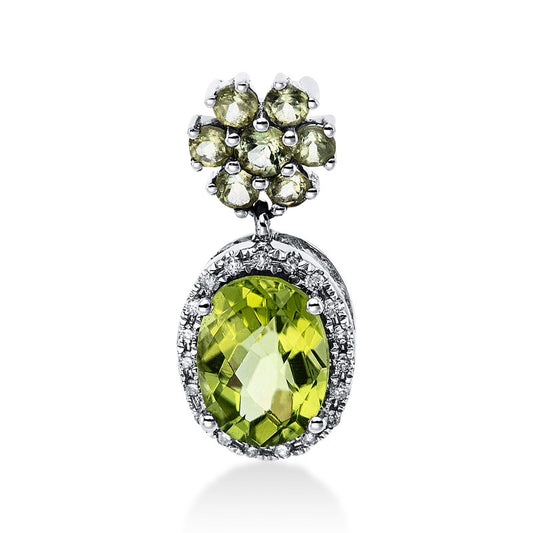 Anhänger 18 kt WG, 19 Brill. 0,07 ct, I-si2, 8 Peridot 1,78 ct grün