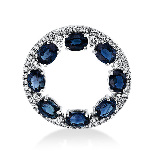 Anhänger 18 kt WG, 58 Brill. 0,55 ct, TW-si, 8 Saphire 3,39 ct blau