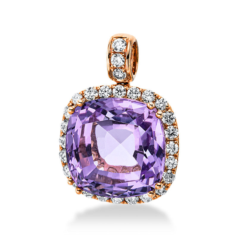 Anhänger 18 kt RG, 27 Brill. 0,36 ct, TW-vsi, 1 Amethyst 6,48 ct rosa