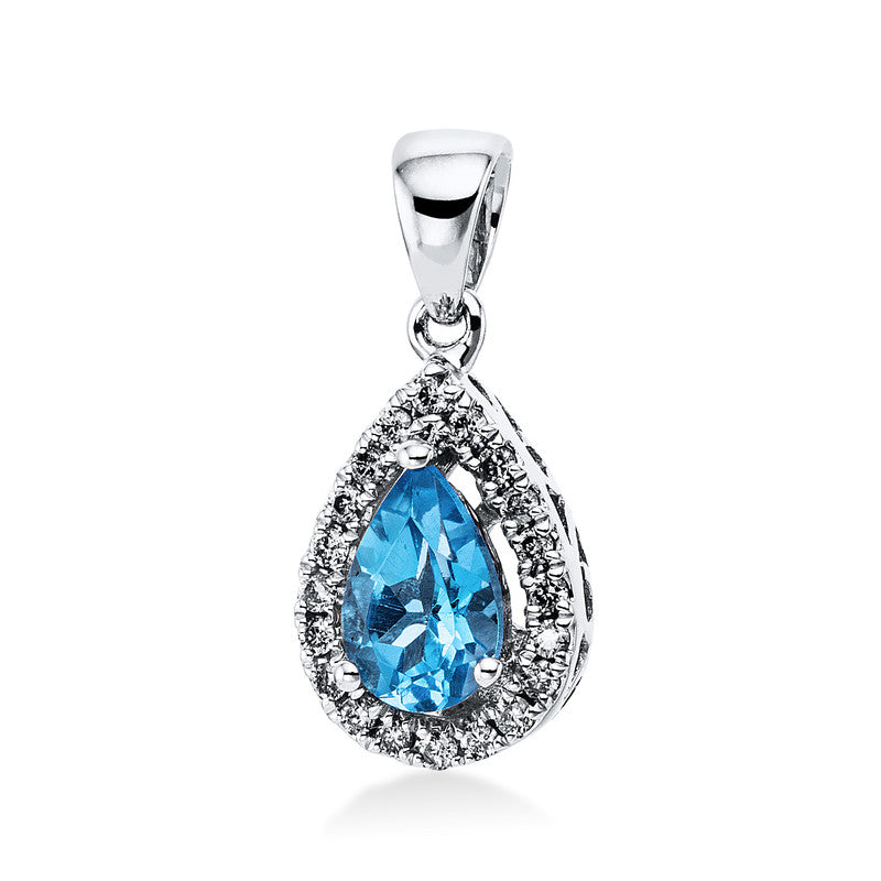 Anhänger 18 kt WG, mit Öse, 20 Brill. 0,08 ct, I-si, 1 Topas 0,45 ct blau