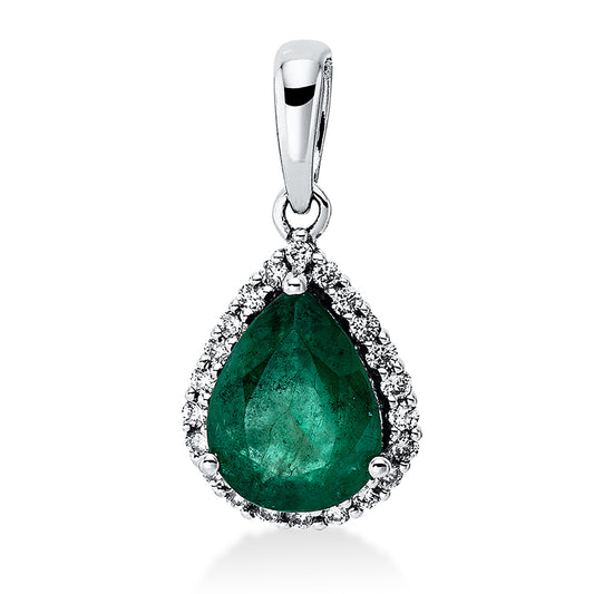 Anhänger 14 kt WG, mit Öse, 22 Brill. 0,12 ct, TW-si, 1 Smaragd 1,09 ct grün