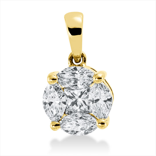 Anhänger 18 kt GG, 1 Princ. 0,15 ct, TW-si, 4 Nav. 0,45 ct, TW-si