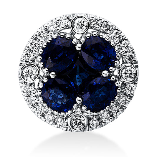 Anhänger 18 kt WG, 24 Brill. 0,15 ct, TW-vsi, 4 Saphire 1,01 ct blau, 1 Saphir 0,25 ct blau