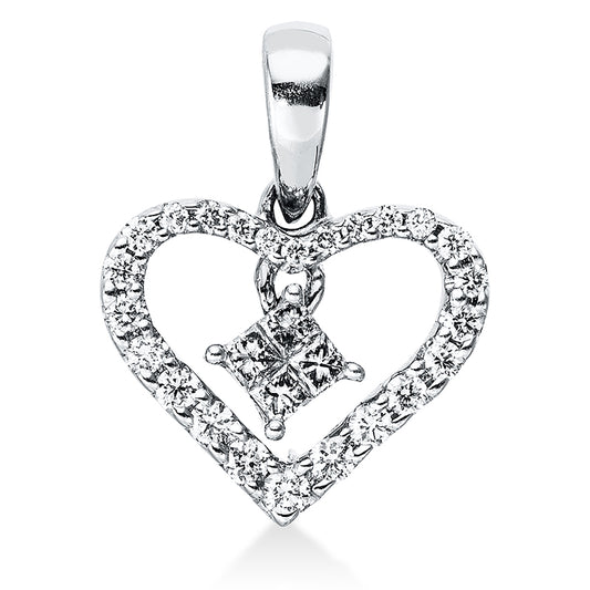 Anhänger 18 kt WG, mit Öse, 4 Princ. 0,08 ct, TW-vsi, 24 Brill. 0,15 ct, TW-vsi