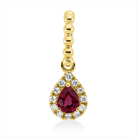 Anhänger 18 kt GG, mit Öse, 12 Brill. 0,05 ct, TW-si, 1 Rubin 0,19 ct rot