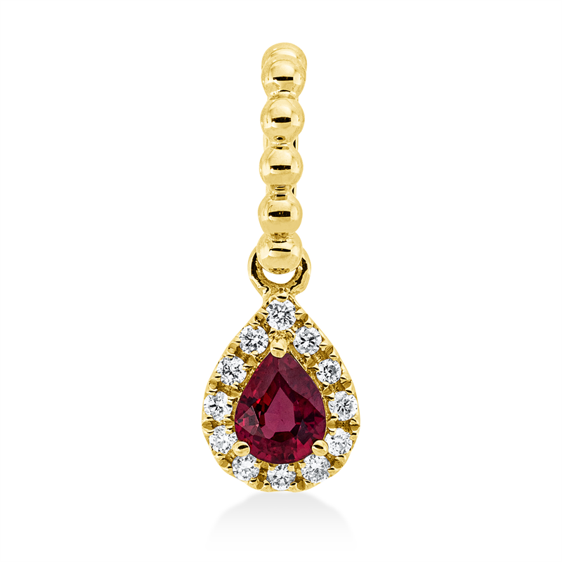 Anhänger 18 kt GG, mit Öse, 12 Brill. 0,05 ct, TW-si, 1 Rubin 0,19 ct rot