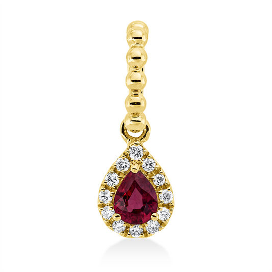 Anhänger 18 kt GG, mit Öse, 12 Brill. 0,05 ct, TW-si, 1 Rubin 0,19 ct rot