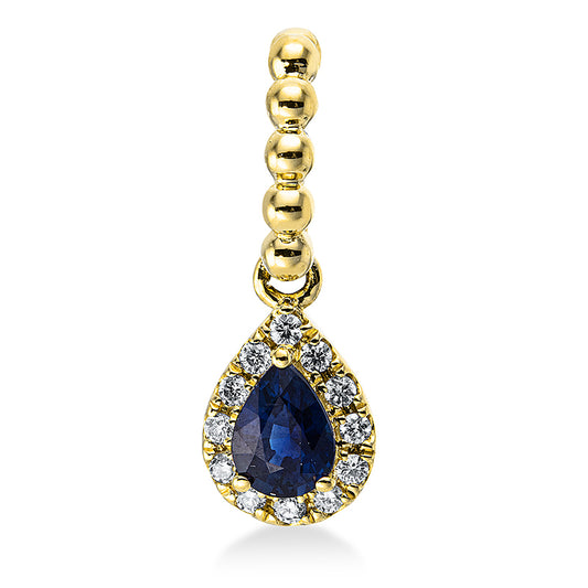 Anhänger 18 kt GG, mit Öse, 12 Brill. 0,05 ct, TW-si, 1 Saphir 0,21 ct blau