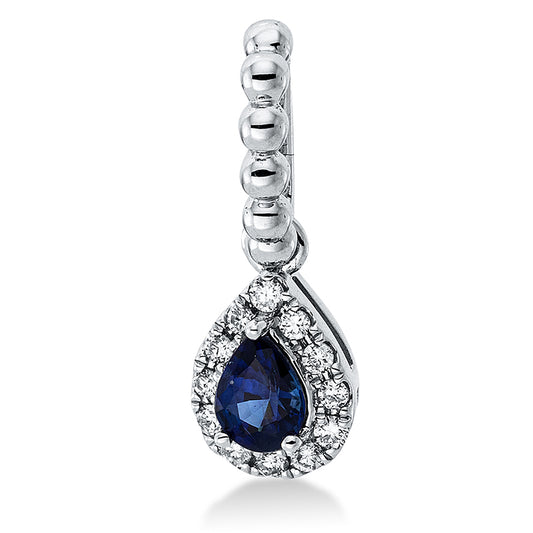 Anhänger 18 kt WG, mit Öse, 12 Brill. 0,05 ct, TW-si, 1 Saphir 0,17 ct blau