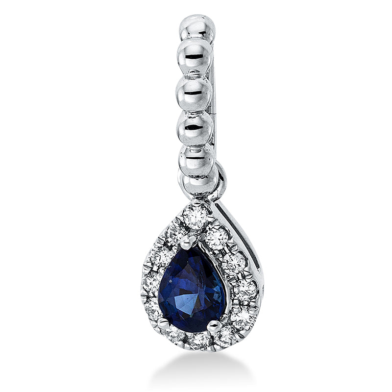 Anhänger 18 kt WG, mit Öse, 12 Brill. 0,05 ct, TW-si, 1 Saphir 0,19 ct blau