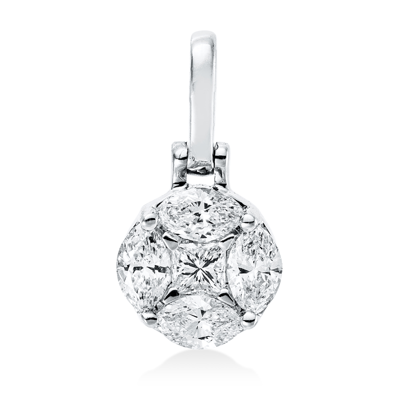 Anhänger 18 kt WG, mit Öse, 4 Nav. 0,29 ct, TW-vsi, 1 Princ. 0,06 ct, TW-vsi