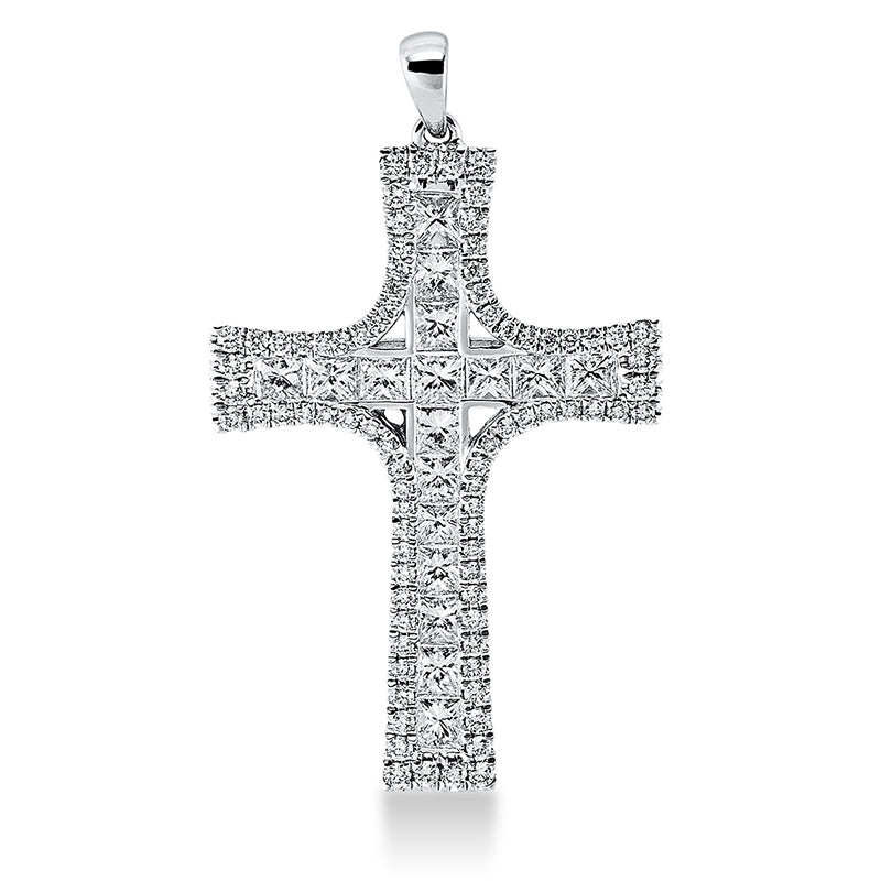 Anhänger 18 kt WG, mit Öse, 17 Princ. 1,28 ct, TW-si, 81 Brill. 0,36 ct, TW-si