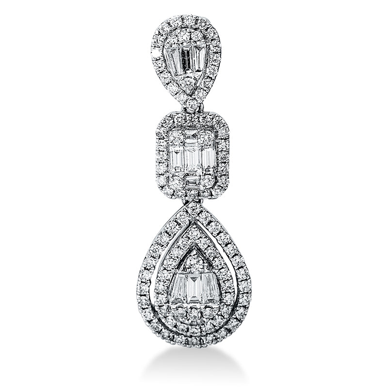 Anhänger 18 kt WG, 7 Bag. 0,19 ct, TW-vsi, 4 Trap. 0,10 ct, TW-vsi, 95 Brill. 0,51 ct, TW-vsi