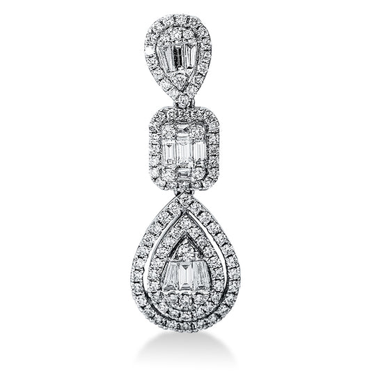 Anhänger 18 kt WG, 7 Bag. 0,19 ct, TW-vsi, 4 Trap. 0,10 ct, TW-vsi, 95 Brill. 0,51 ct, TW-vsi