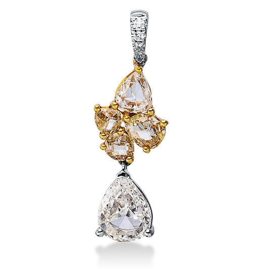 Anhänger 18 kt WG+GG, mit Öse, 5 Brill. 0,05 ct, TW-si, 5 Rosen-Schl 2,10 ct, gelb