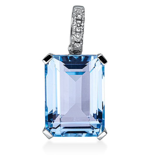 Anhänger 18 kt WG, mit Öse, 4 Brill. 0,10 ct, TW-si, 1 Topas 8,70 ct sky blue