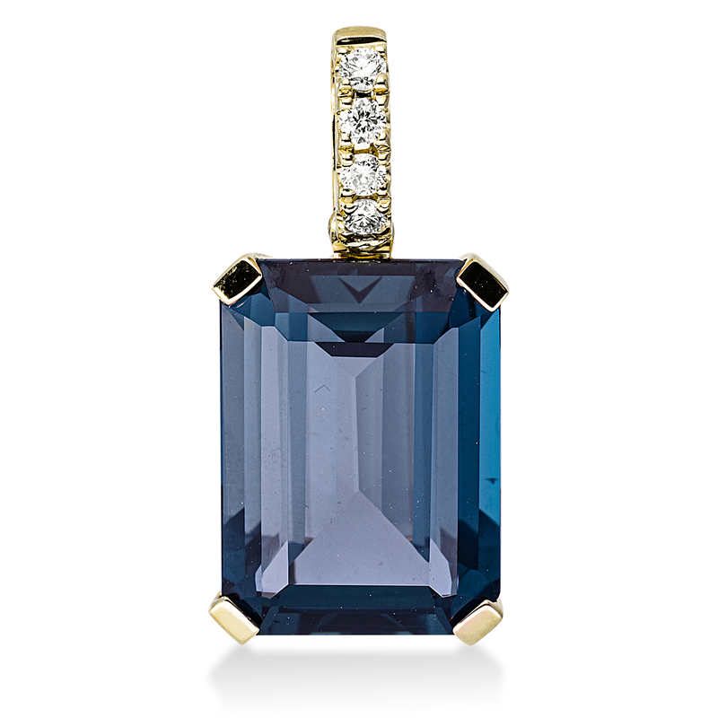Anhänger 18 kt GG, mit Öse, 4 Brill. 0,10 ct, TW-si, 1 Amethyst 3,10 ct grün