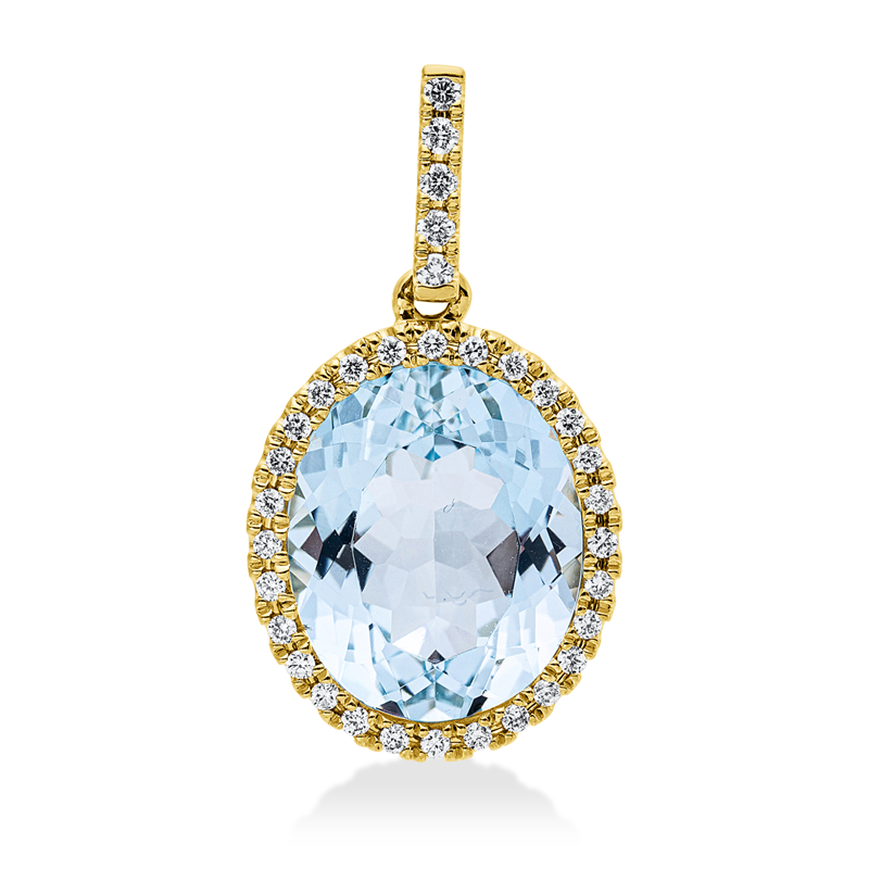 Anhänger 18 kt GG, mit Öse, 33 Brill. 0,15 ct, TW-si, 1 Topas 4,40 ct sky blue