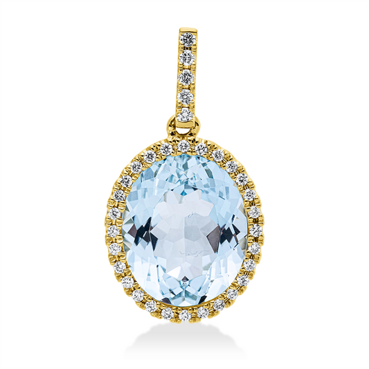 Anhänger 18 kt GG, mit Öse, 33 Brill. 0,15 ct, TW-si, 1 Topas 4,40 ct sky blue