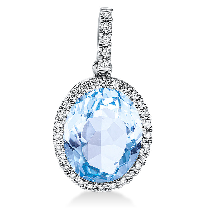 Anhänger 18 kt WG, mit Öse, 33 Brill. 0,16 ct, TW-si, 1 Topas 4,70 ct sky blue