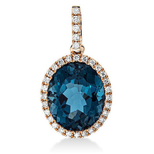 Anhänger 18 kt RG, mit Öse, 33 Brill. 0,15 ct, TW-si, 1 Topas 4,40 ct Lond. blue