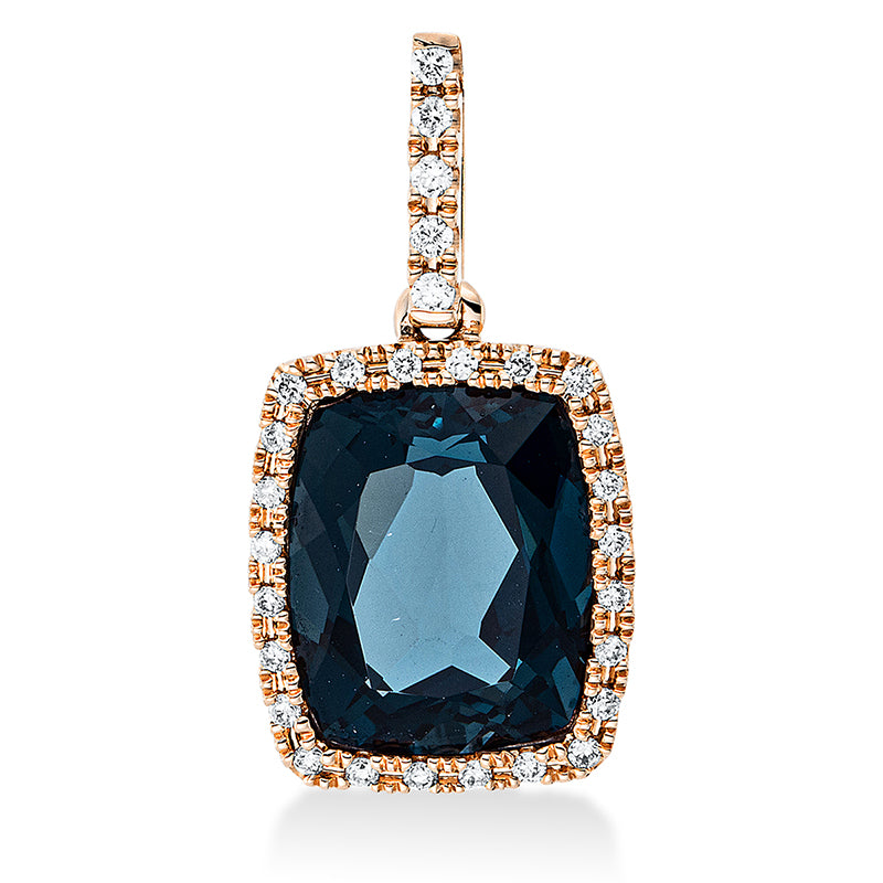 Anhänger 18 kt RG, mit Öse, 29 Brill. 0,13 ct, TW-si, 1 Topas 3,90 ct Lond. blue