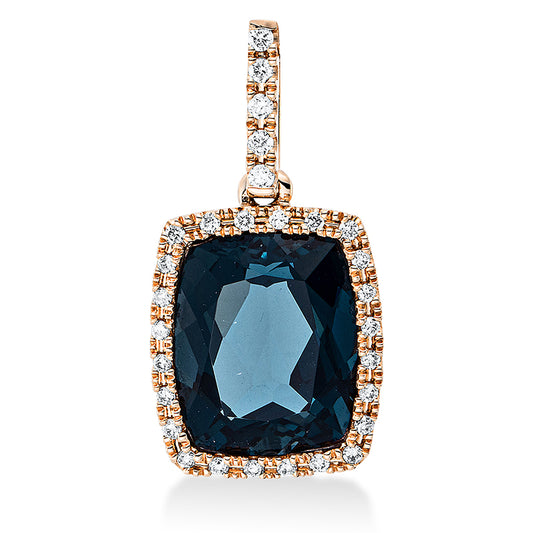 Anhänger 18 kt RG, mit Öse, 29 Brill. 0,13 ct, TW-si, 1 Topas 3,90 ct Lond. blue