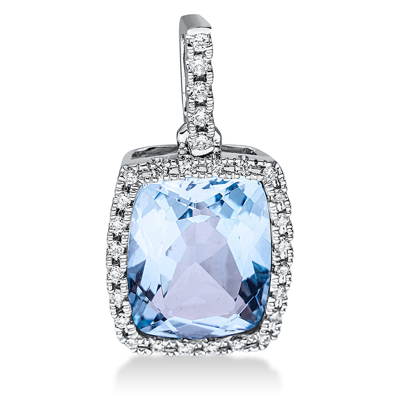 Anhänger 18 kt WG, mit Öse, 29 Brill. 0,13 ct, TW-si, 1 Topas 3,90 ct sky blue