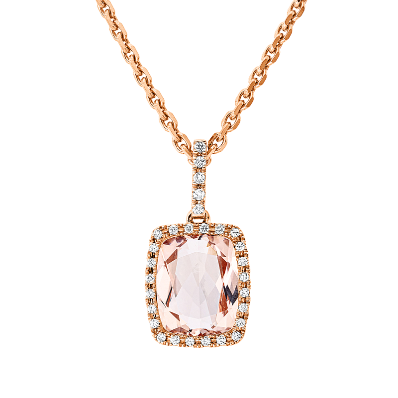 Anhänger 18 kt RG, mit Öse, 29 Brill. 0,13 ct, TW-si, 1 Morganit 3,00 ct pink