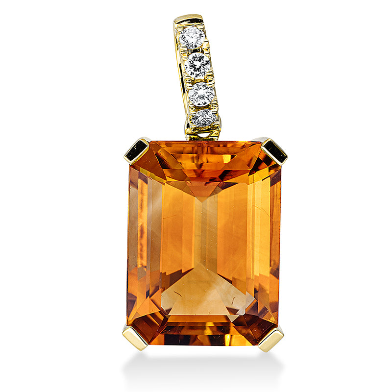 Anhänger 18 kt GG, mit Öse, 4 Brill. 0,10 ct, TW-si, 1 Citrin 7,50 ct mandarin