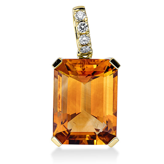 Anhänger 18 kt GG, mit Öse, 4 Brill. 0,10 ct, TW-si, 1 Citrin 7,50 ct mandarin