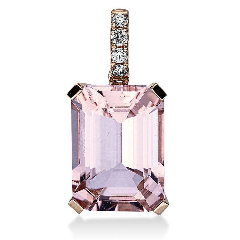 Anhänger 18 kt RG, 4 Brill. 0,10 ct, TW-si, 1 Morganit 6,60 ct pink